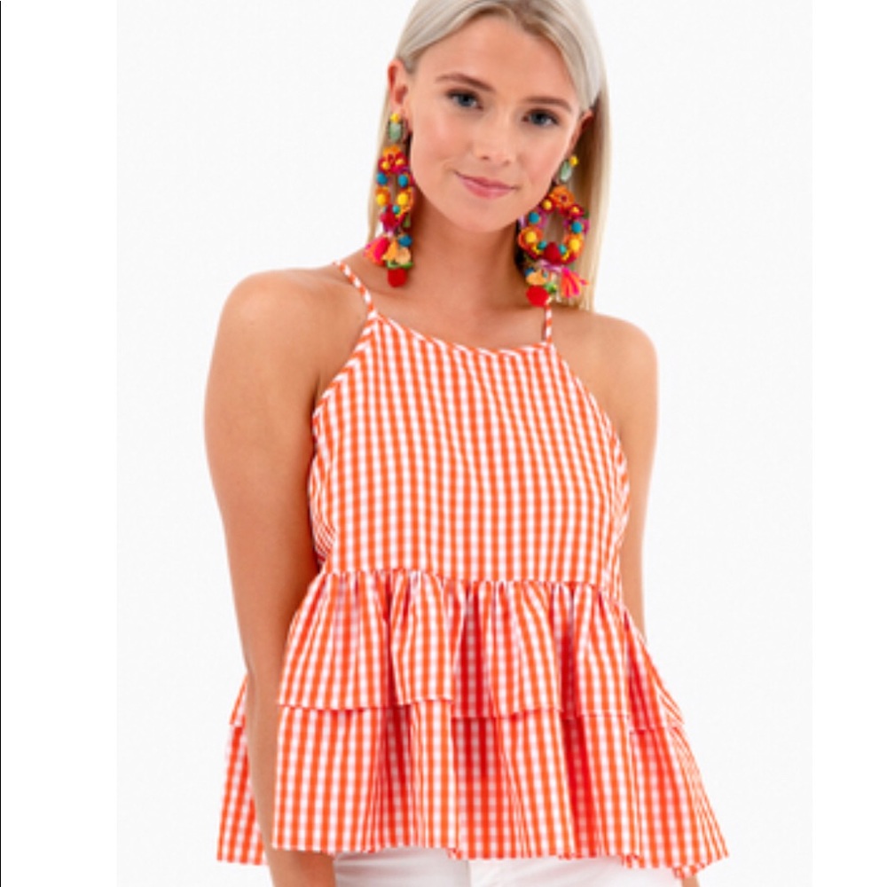 Orange Gingham Tiered Tank Top